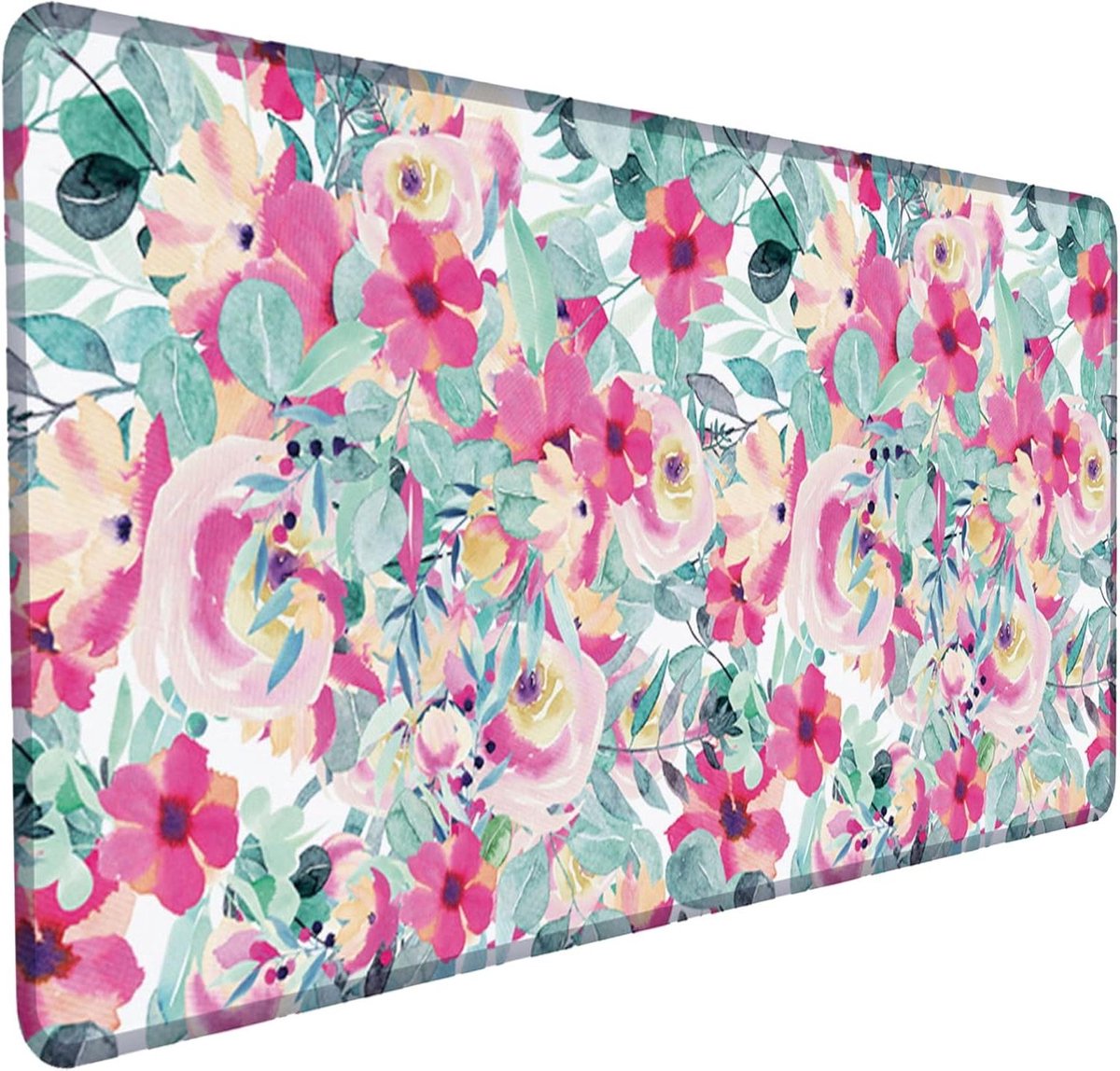 XXL muismat - Bureauonderlegger - Gaming en werk - Antislip onderkant - 90x40 cm - Bloemenpatroon