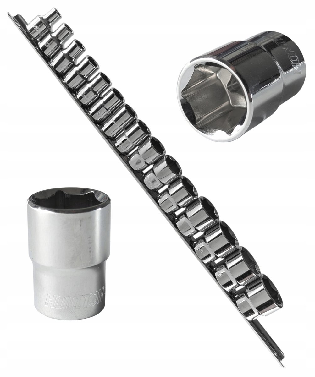 Honiton 3/8" 15-delige 6-kant dopset op rail, inch maten