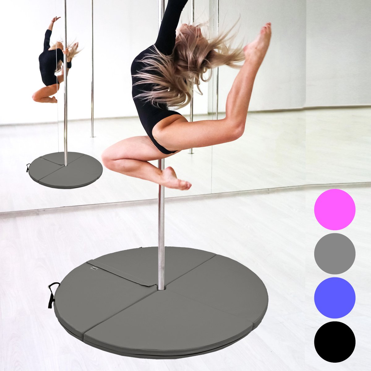 TRUTZHOLM - Pole Dance Valmat - 5 cm Dik - Ø 120 cm - Grijs - Opvouwbare Paaldansmat - Professionele Beschermmat