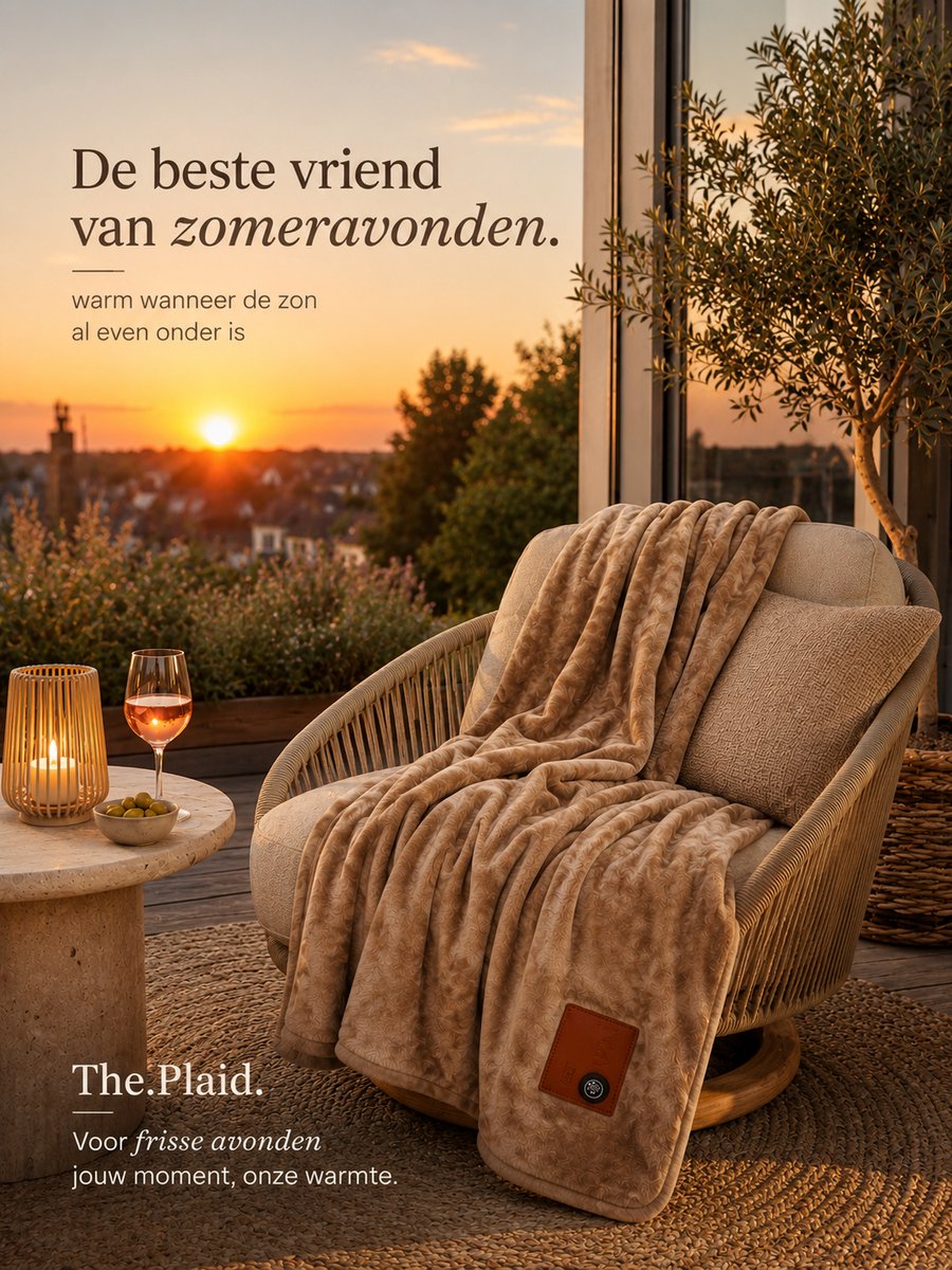 Nikki Amsterdam | The.Plaid Original | Taupe | Bruin | Beige | Draadloos | Duurzaam | Infrarood Warmtedeken | Stoelkleed | Bank Plaid | 150 x 130cm | Incl. Powerbank (20000mAh) | Gebruiksduur: tot 10 uur