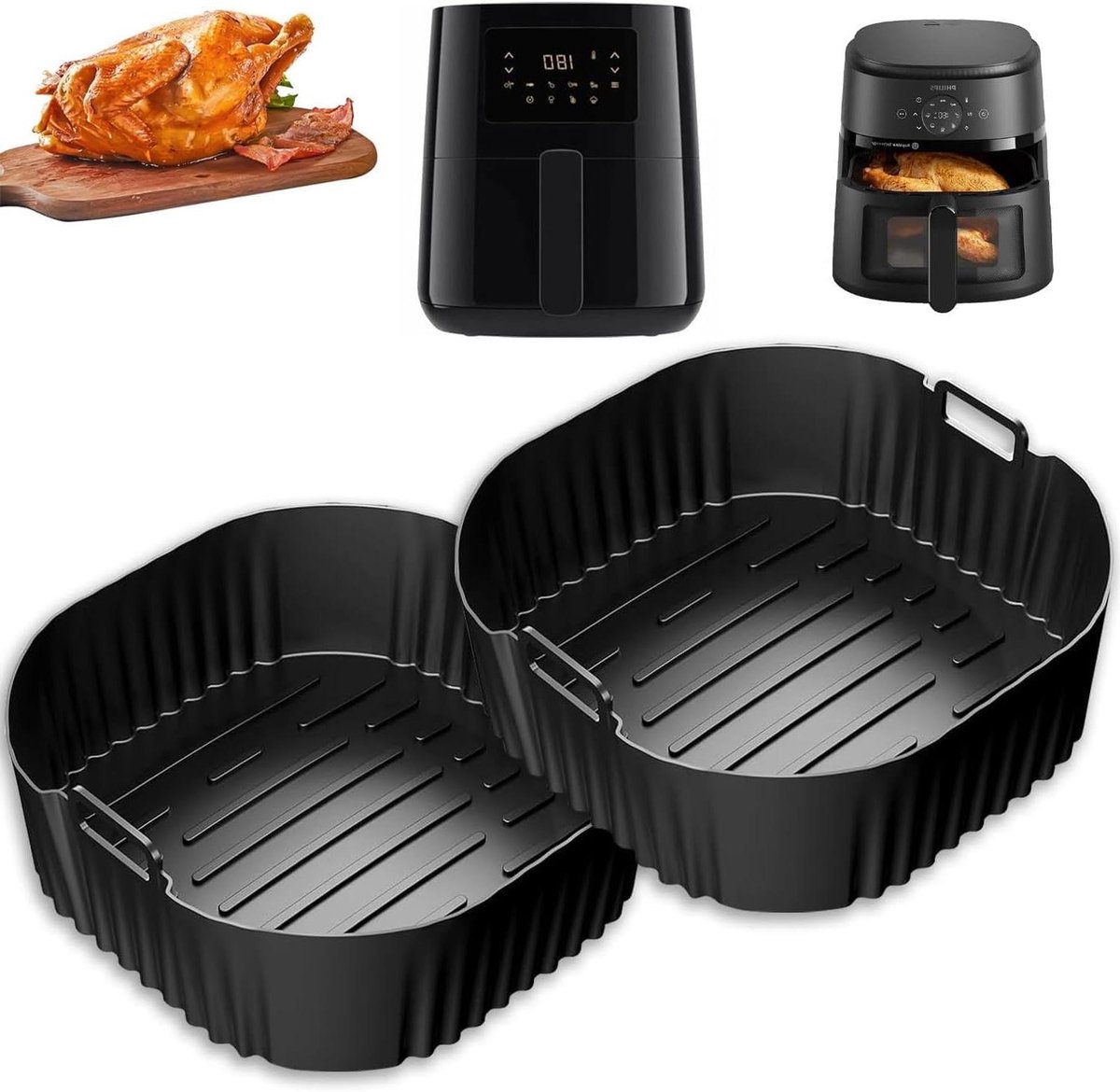 Airfryer Bakvorm Bakmat Airfryer Gezond Bakken Dubbele Handgrepen 4L Manden Zwart