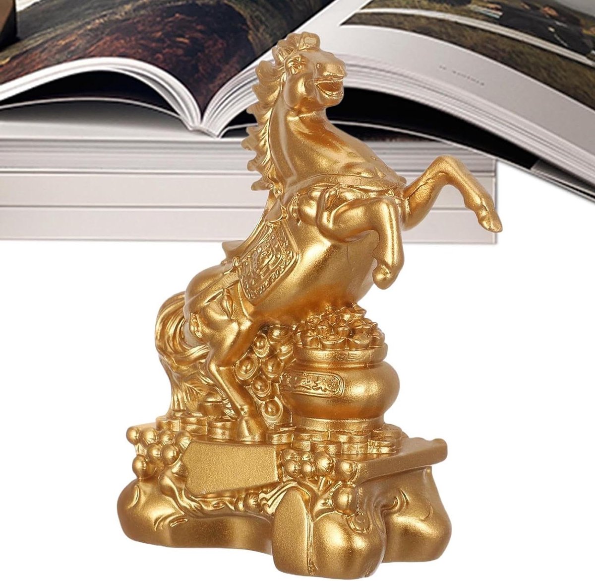 Paarden Beeldjes - Decoratie Figuren - Interieur Verfraaien - Symbolische Zegening - 7.2 x 10.6 x 7.2 cm - Goudkleurig
