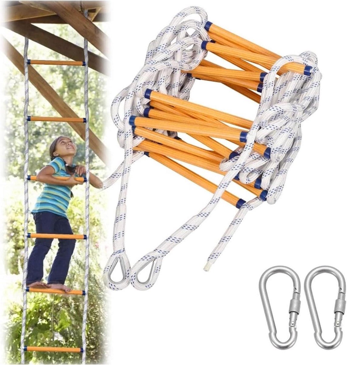 Veiligheidsladder Touwladder - Reddingsladder Klimladder - Noodsituaties Ontsnappen - Sterk Draagvermogen 450kg - 10 Meter - Wit