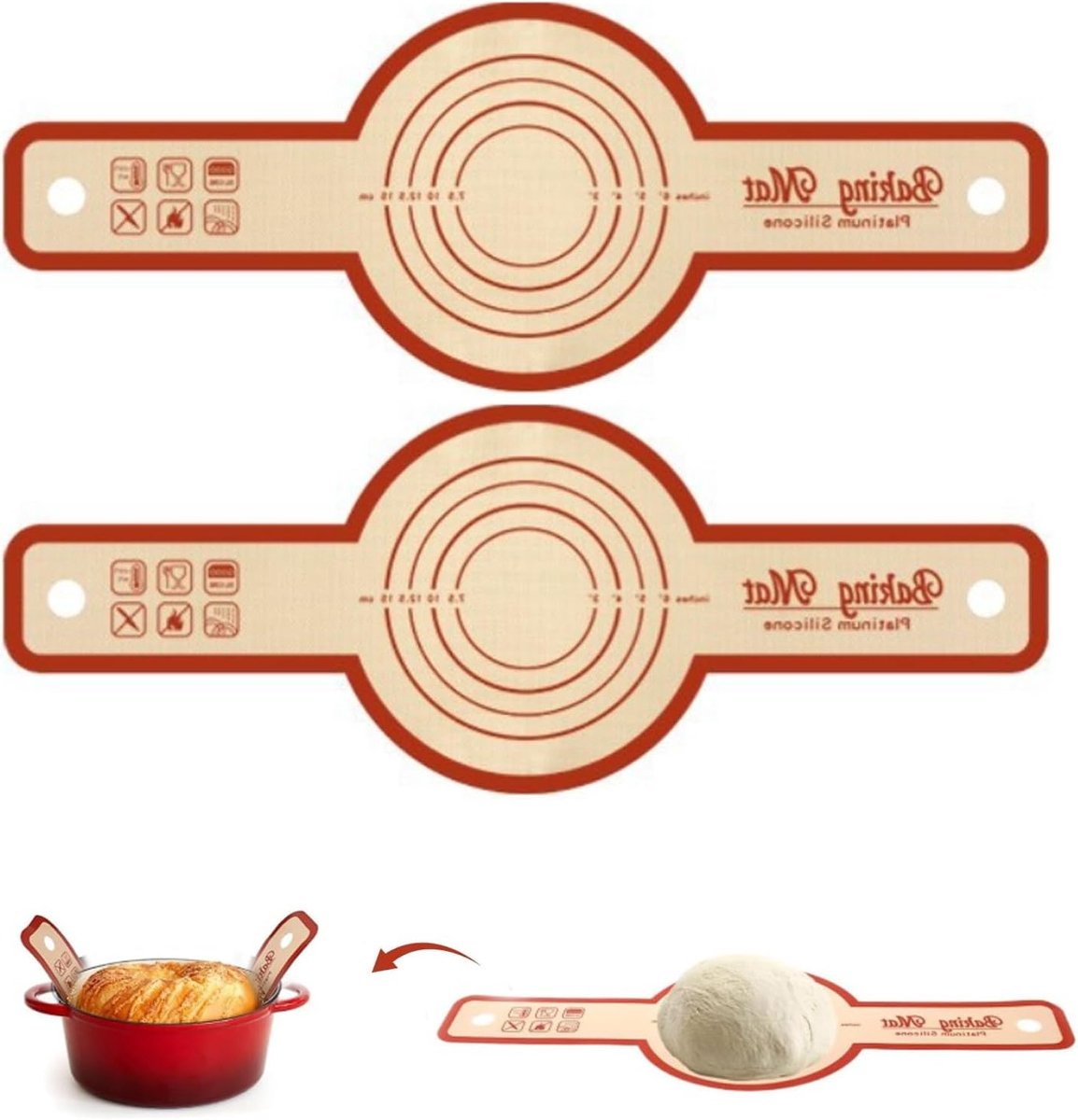 Siliconen Bakmat voor Brood en Deeg, Herbruikbare Antiaanbakmat met Lange Handvatten voor Ovengebruik, Perfect voor Dutch Oven Bakken