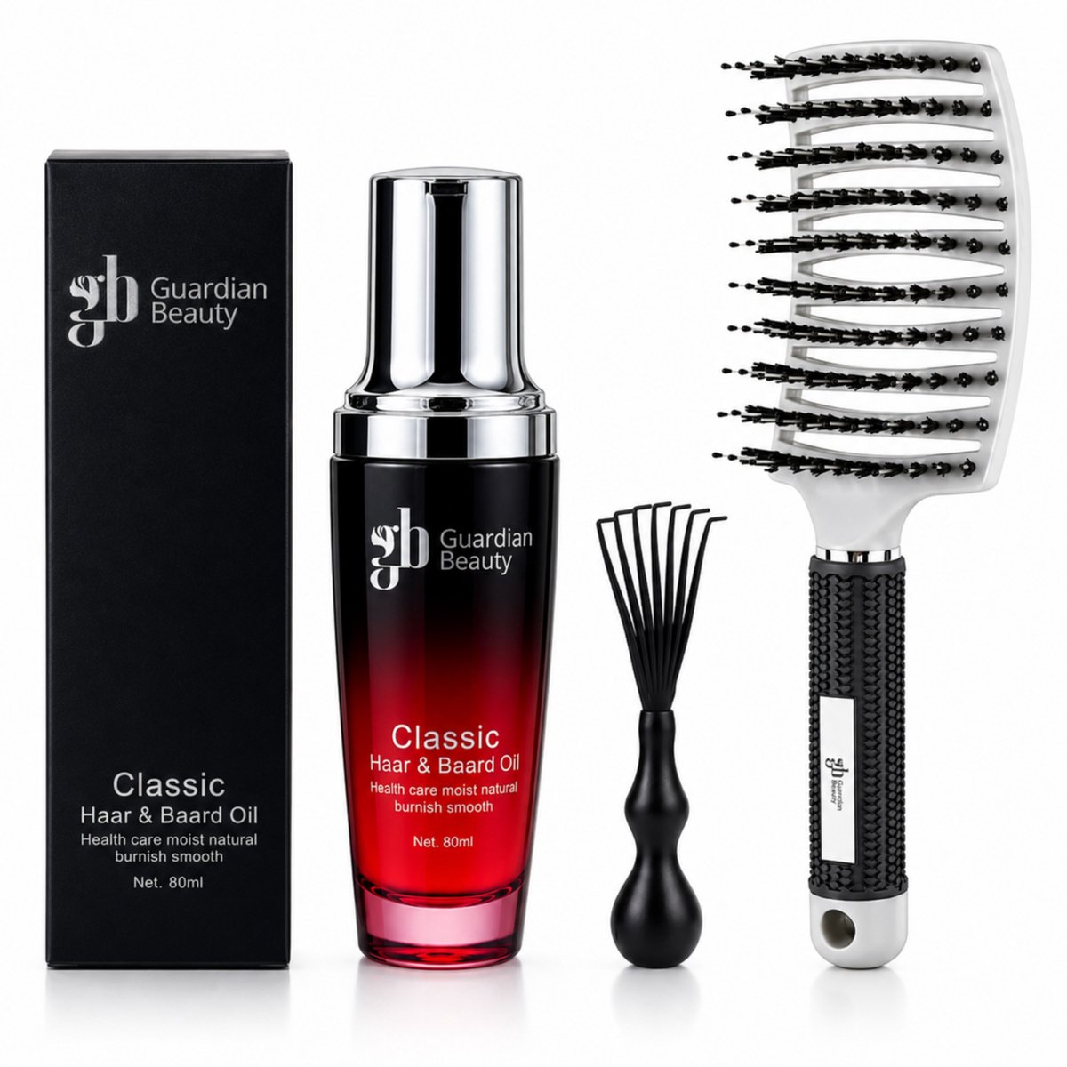 Guardian Beauty Anti Klit Haarborstel - Grijs - Kappersborstel - Met Argen Haarserum 80ml + Haarborstelreiniger