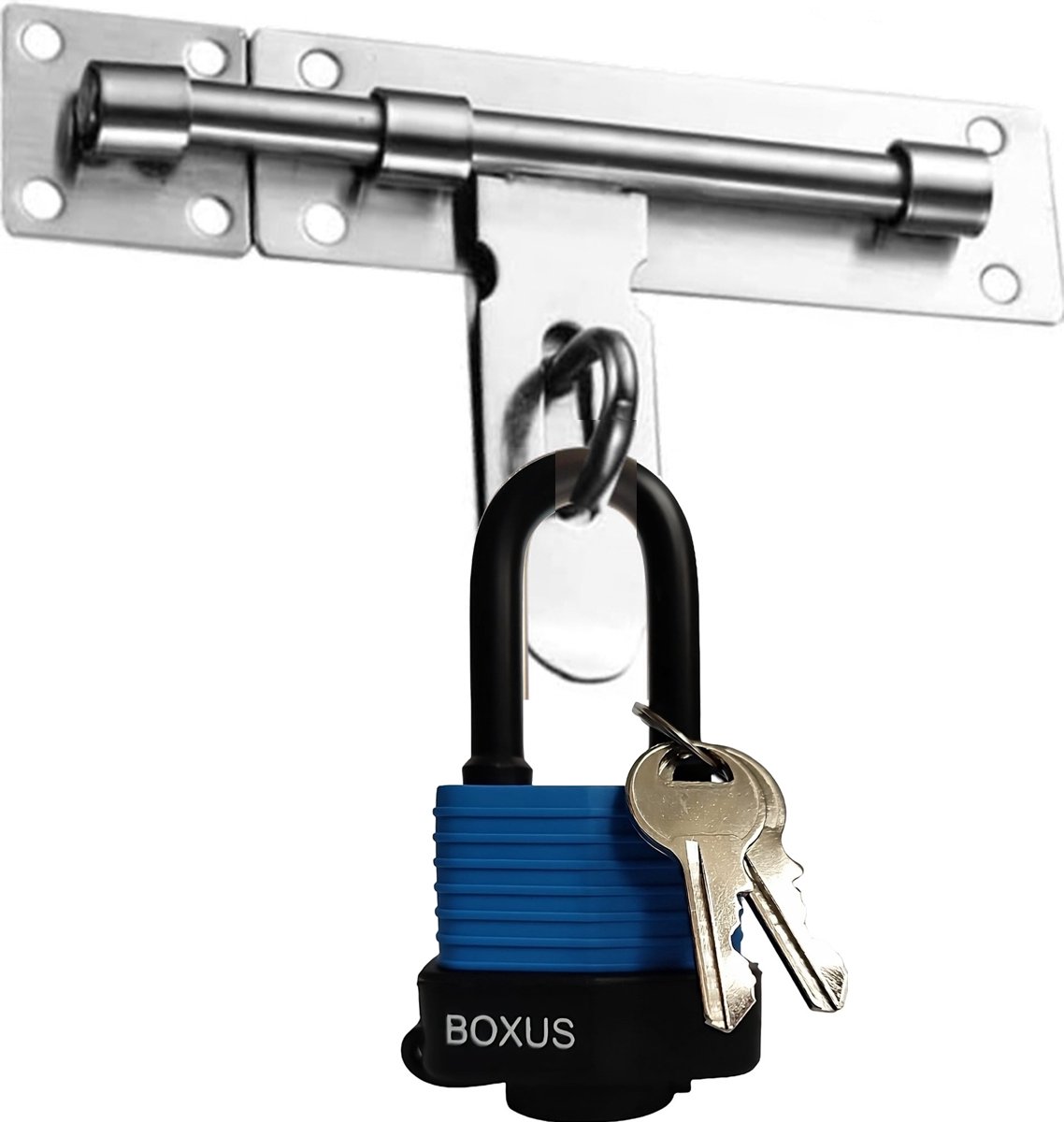 Boxus Schuifslot met Hangslot RVS - 200 x 40 mm - Veilig slot voor schuur poort berging tuinhuis deur kast lade - Met sterk hangslot