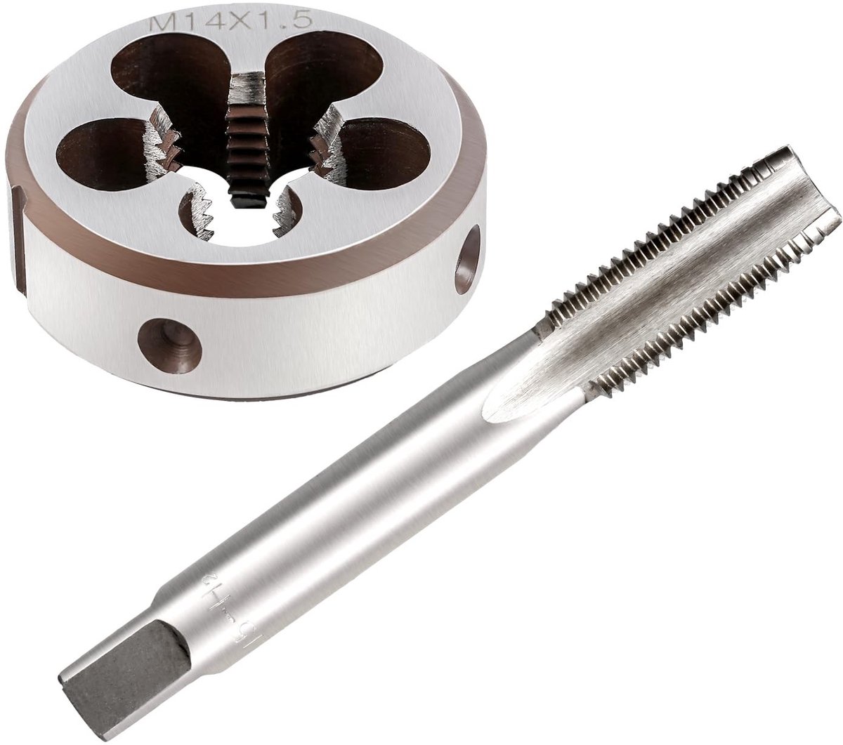 SOUQONE- Tappen en Matrijzen M14x1,5 mm - Hogesnelheidsstaal - Metrische Schroefdraad - Duurzaam Gereedschap - 1 Stuk - Geschikt voor Nieuwe en Beschadigde Draden - Schroefdraadset