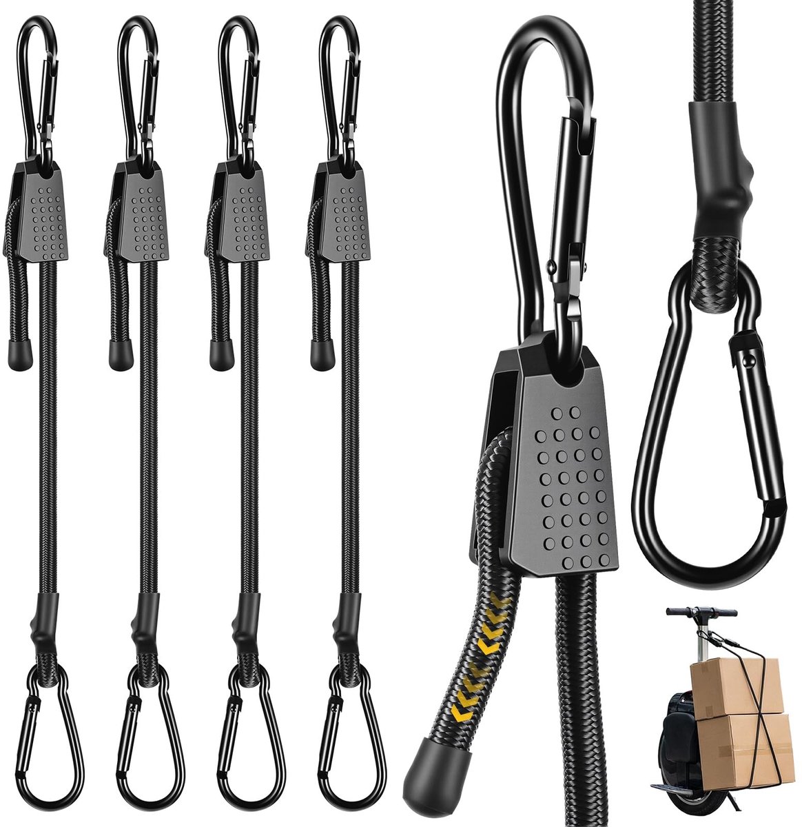 SMOAKEZ- Spanrubber Verstelbaar 100 cm - Spanrubbers 4 stuks - Karabijnhaak - Rubberbanden - Extra sterke spanner - Geschikt voor zonnezeil - Expanderband