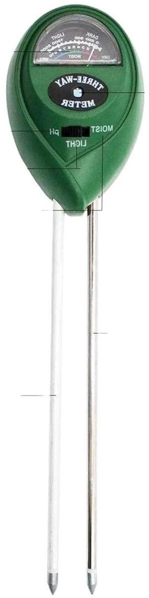 Bodemmeter 3-in-1 - pH meter vochtigheid - Planten verzorgen - Meet pH licht vocht - 18 cm sonde - Groen