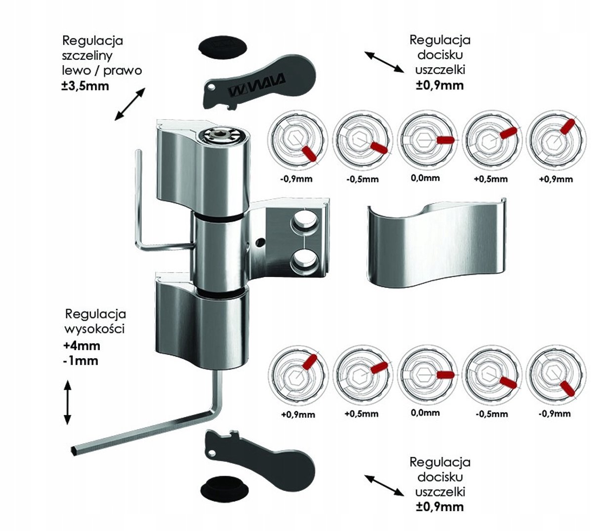 WALA WX Aluminium Deurscharnier 67mm 3-delig Zilver RAL9006