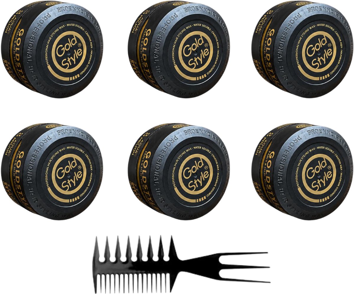 Gold Style Haar Wax Nummer 8 – Aqua Miilion – 6 x 150ML (900ML totaal) + 1 Styling Kam - Styling Haar Wax - Haar Wax Mannen