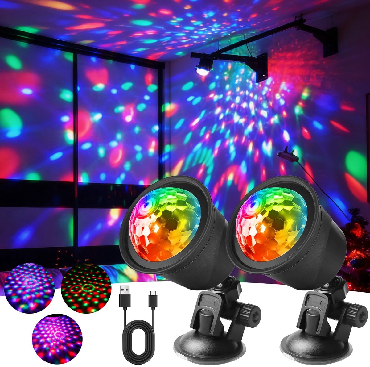 SMOAKEZ- Discobal 2 stuks - LED Discobal - Muziekgestuurd - 360° Roterend - Feestverlichting - RGB Lichtkleur - Oplaadbare Batterij
