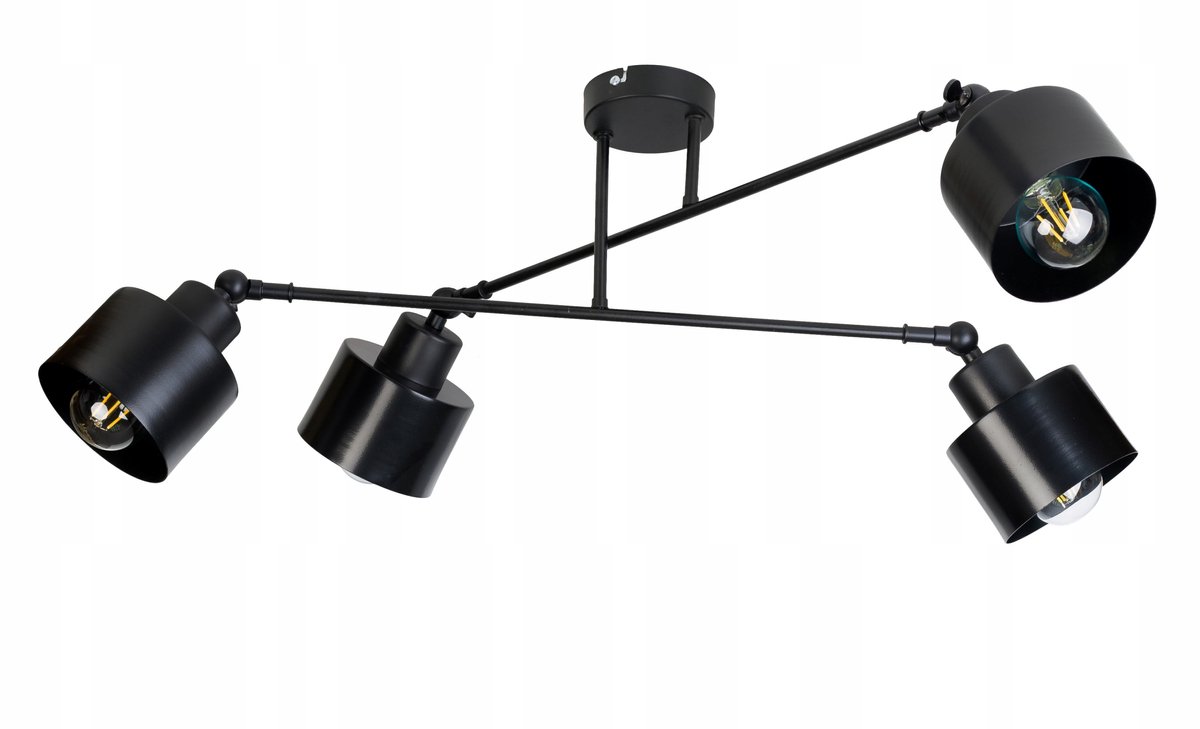 Loft hanglamp met 4 verstelbare E27 fittingen, zwart metaal