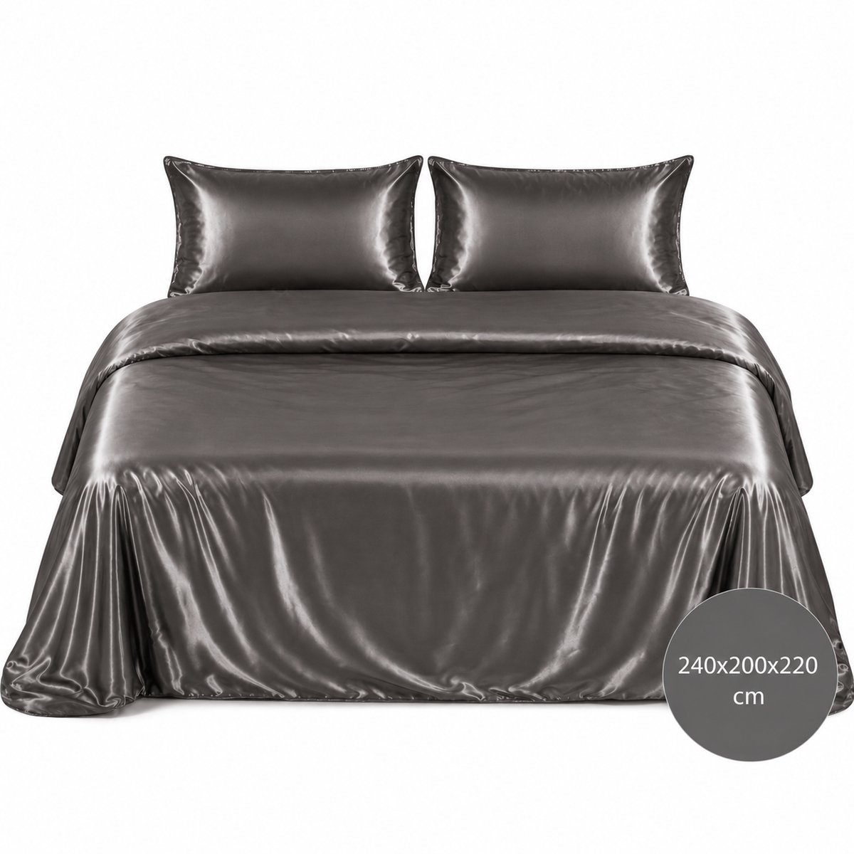 Satijnen Dekbedovertrek - Antraciet - Donkergrijs - 240x200/220 - Luxe & Koel - Zacht & Ademend - Incl. Kussenslopen