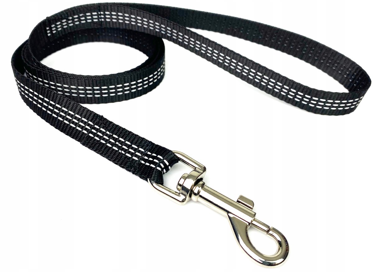 Zwarte Hondenlijn 140cm met Reflectie - 20mm Breed