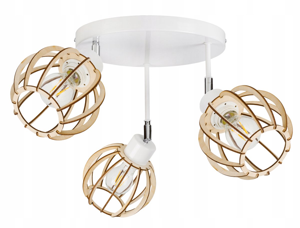 Hanglamp Plafond Loft Hout 3xE27 Verstelbaar Wit