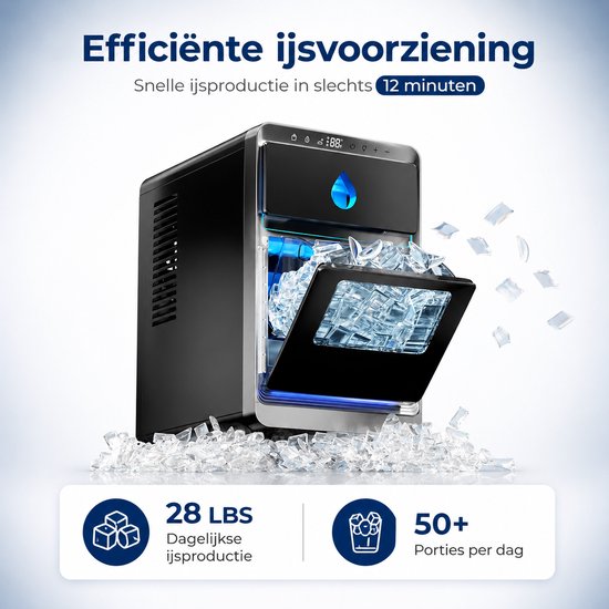 IJsblokjesmachine Zelfreinigend - 2 IJsblokjesformaten 15KG/24U Zwart — afbeelding 4