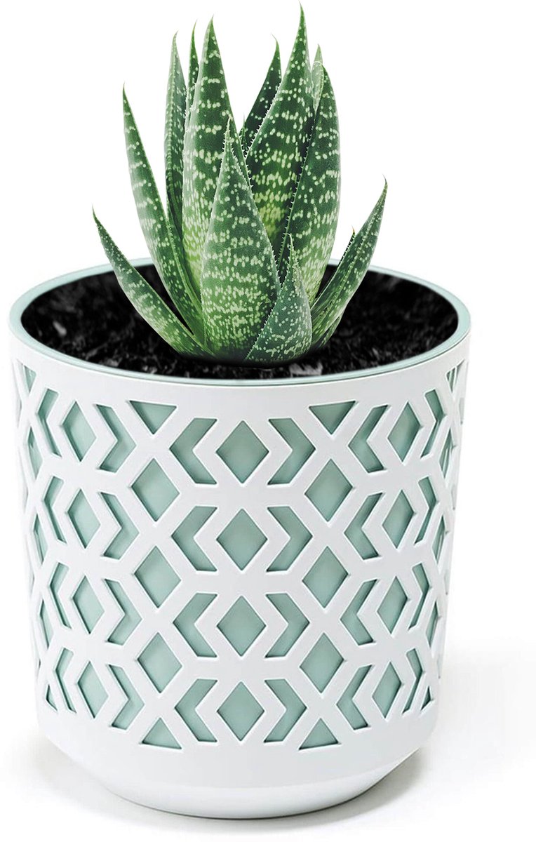 Decoratieve Pot met Inzetstuk Ø30cm - Wit/Mintgroen - Modern Design