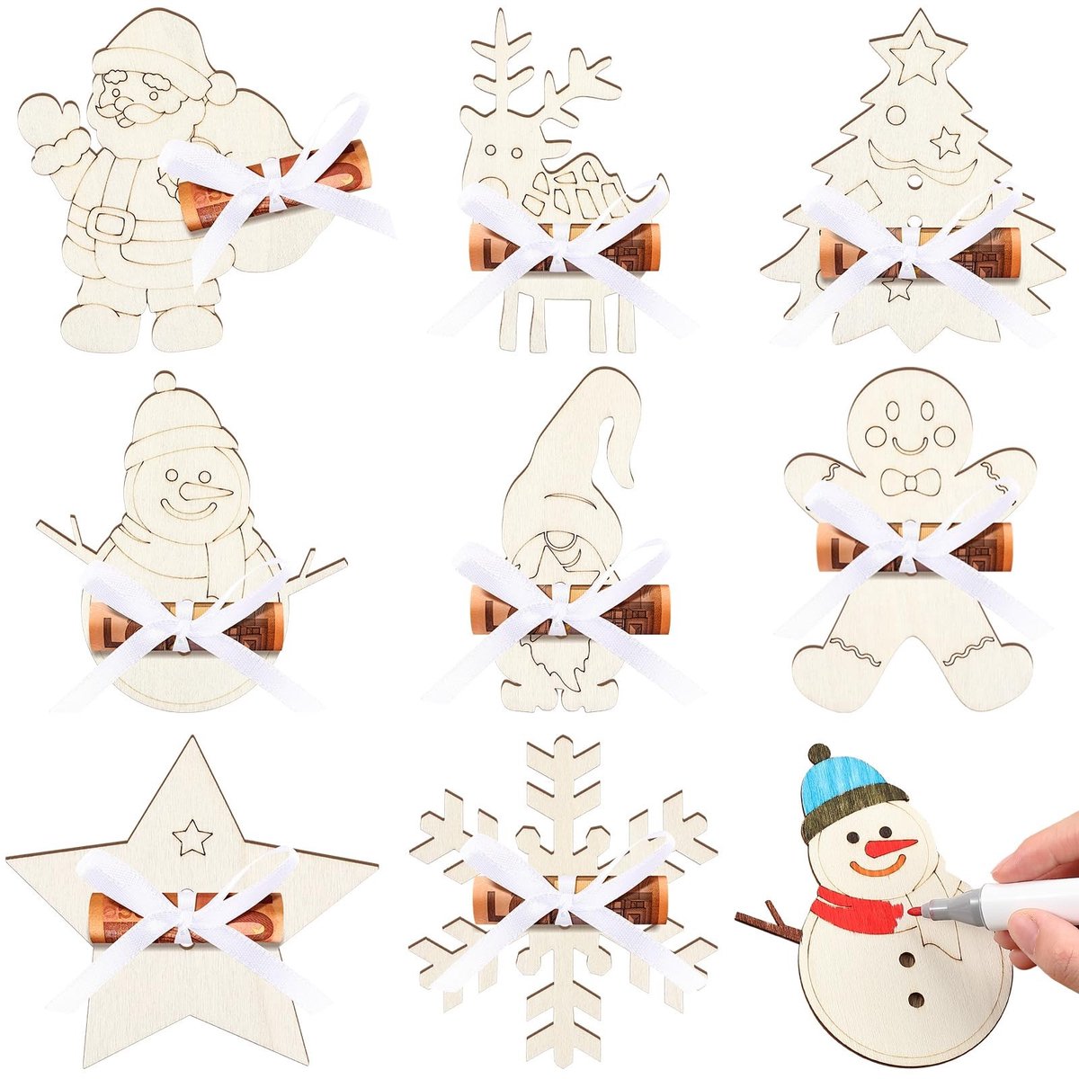 ZEYNOMAX- Geldgeschenkset 8 Stuks - Houten Geldhouder - Kerstmis Decoratie - Tafeldecorati