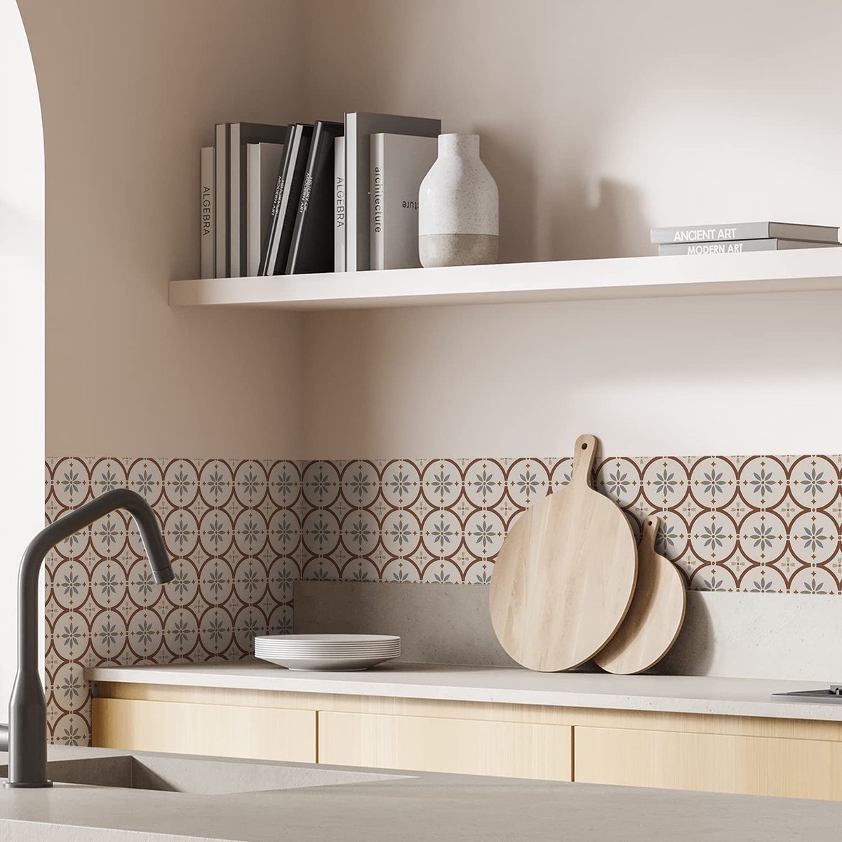 Dailygoods- Tegelsticker Set van 12 - Zelfklevende Retro Grijze Tegels - Peel & Stick - Badkamer/Keuken - Makkelijk aan te brengen - Vierkant 20 cm - Muursticker
