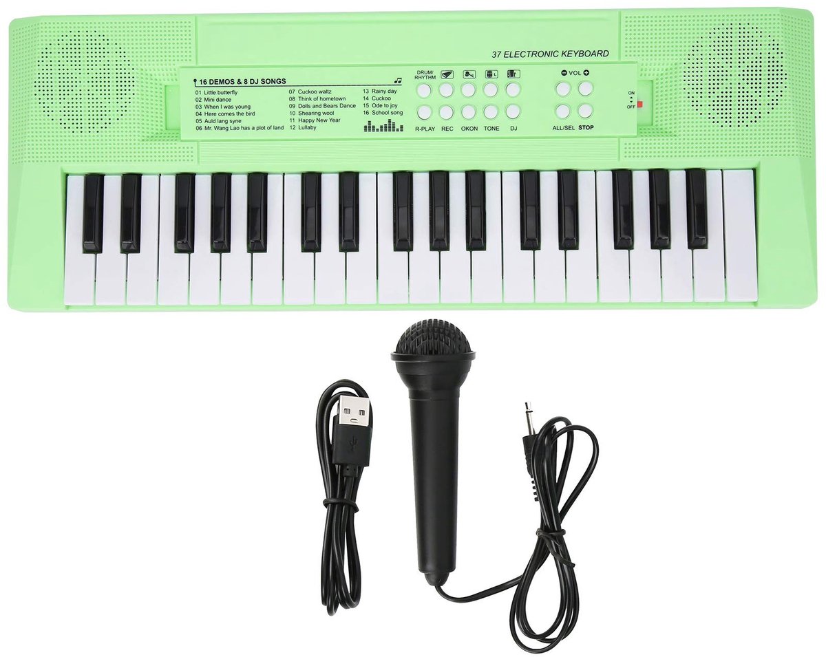 Inovra - Elektrische piano - 37 toetsen - Muzikaal speelgoed voor kinderen - Groen - Microfoon - Veilig en milieuvriendelijk - Geschikt voor 0-12...
