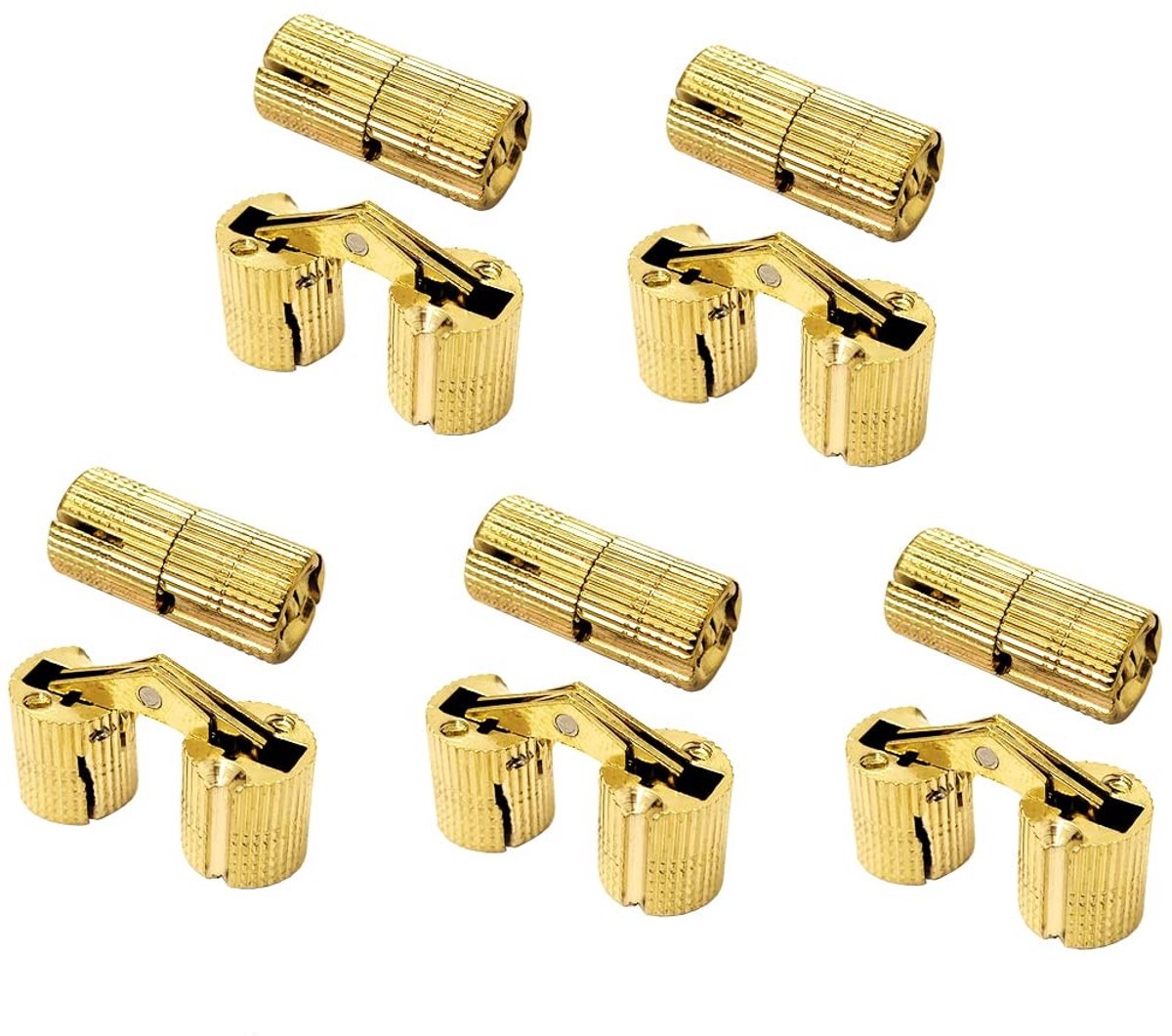 ZEYNOMAX- Scharnieren 10x - Verstevigd Messing - 14mm Diameter - 180° Opening - Geschikt voor Meubels - Inclusief 20 Schroeven - Meubelbeslag