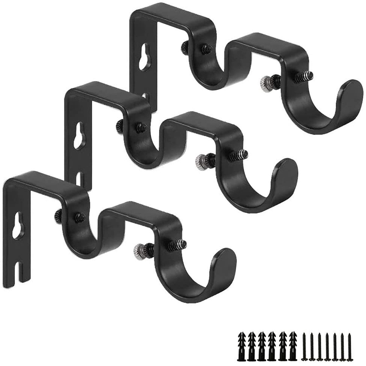 JHUBERS- Gordijnroede Beugels Heavy Duty - Dubbele Gordijnroede Beugels - Staafhouders 1"/5/8" - Set van 3 - Zwart - Duurzaam Metaal - Gordijnbeugels