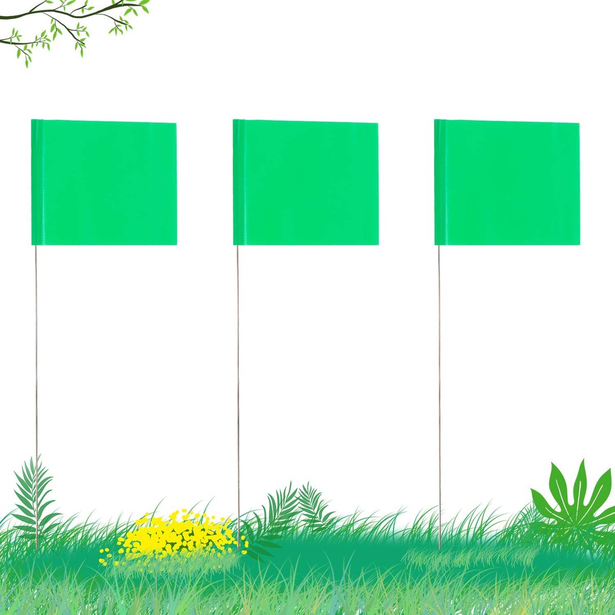 ZEYNOMAX- Ringvlaggen 42 Stuks - 2 x 3 Inch Vlaggen - 30 cm Stalen Paal - Vinyl - Groene Markering Vlaggen - Anti-UV