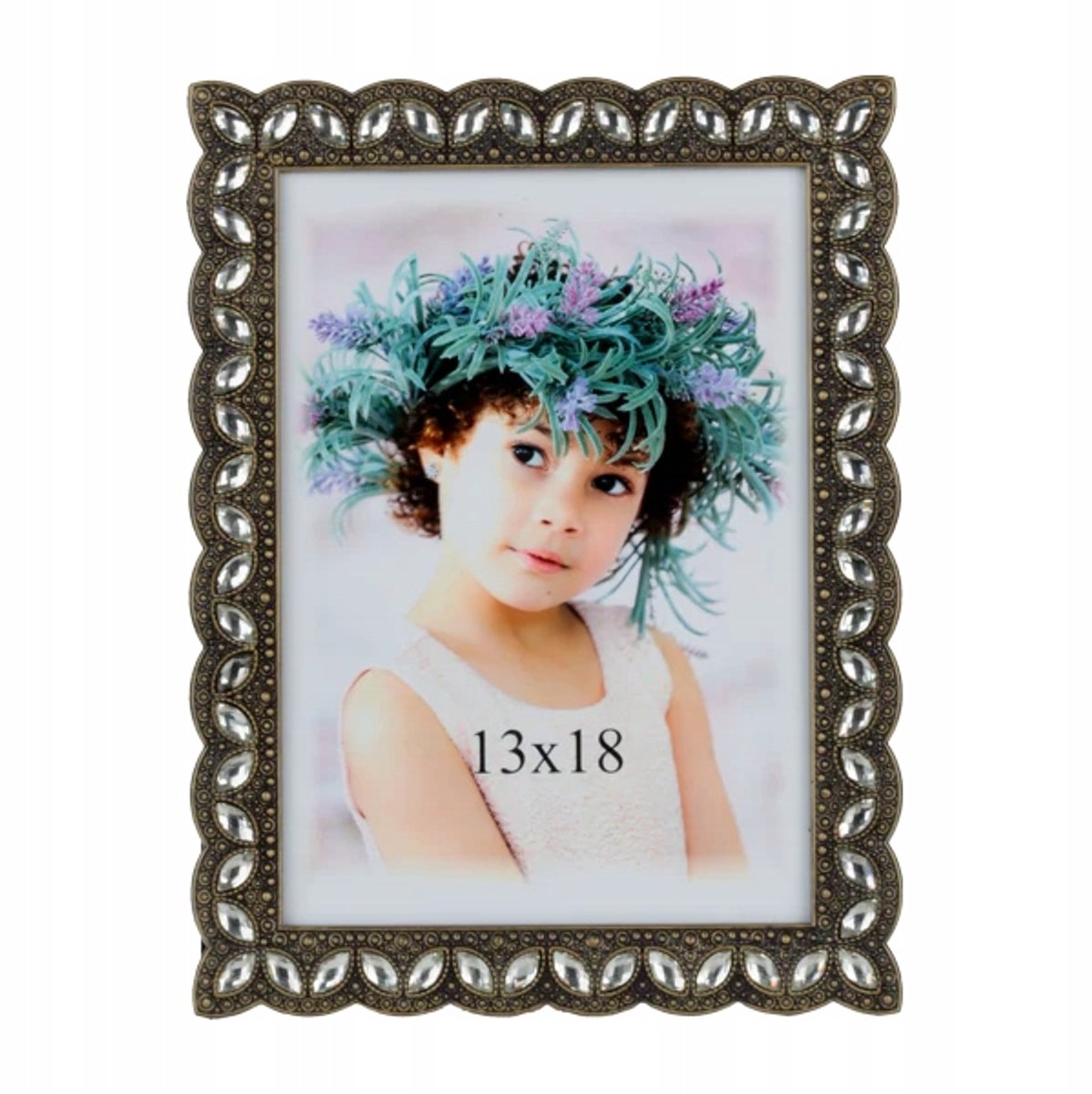 Gouden metalen fotolijst 13x18 cm met kristal