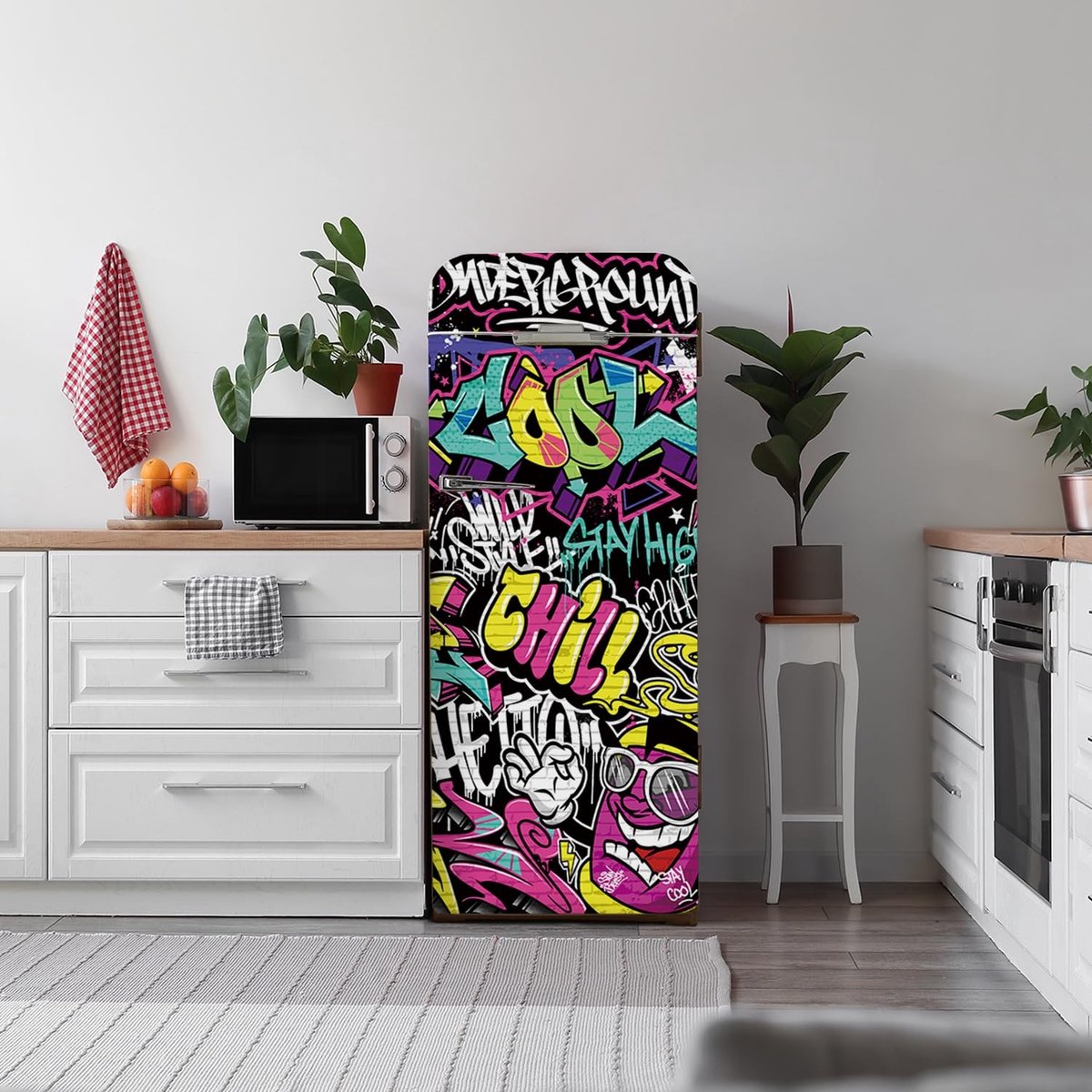 JHUBERS- Koelkaststickers Waterdicht - Zelfklevende Folie - Graffiti Muurstickers - Decoratie Keuken - 2 Stuks - 28.7 x 163 cm - Fridge Wrap