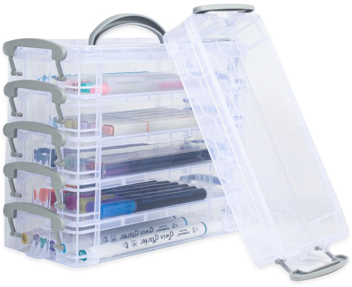 JHUBERS- Penbox Stapelbaar - Opbergdoos met Deksel - Bureau Organizer - Kantoorbenodigdheden - Briefpapier - Aquarel Pennen