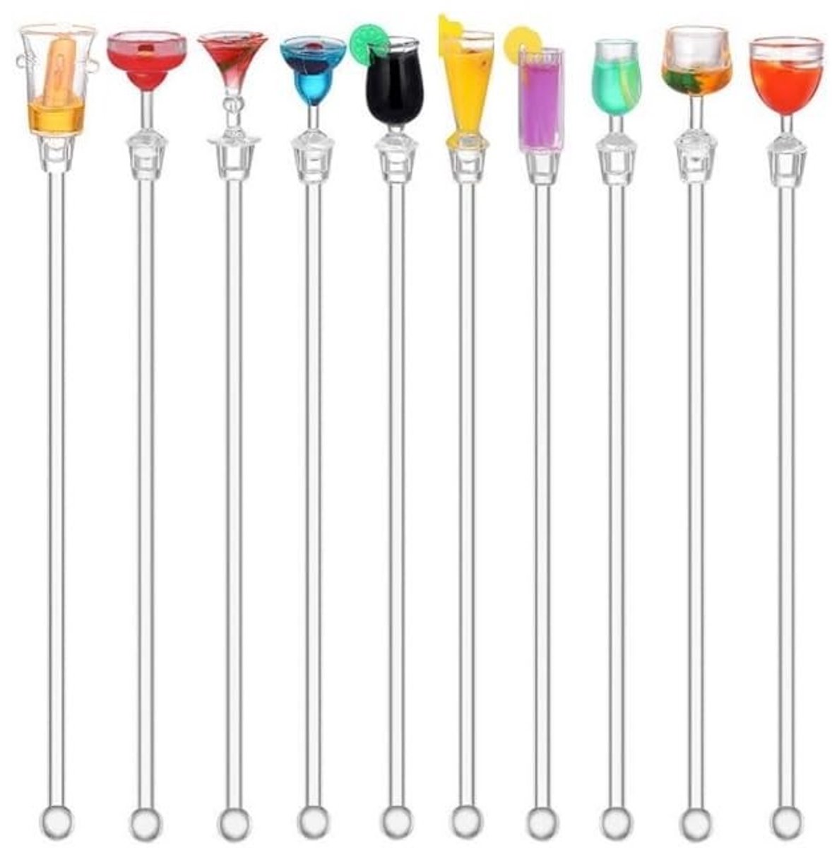 JHUBERS- Cocktailsticks 10 stuks - 23 cm - Gepersonaliseerd Acryl - Kleurrijke Decoratieve Cocktailroerders - Herbruikbaar - Voor Feestjes/Bars/Cafés - Mengstaaf