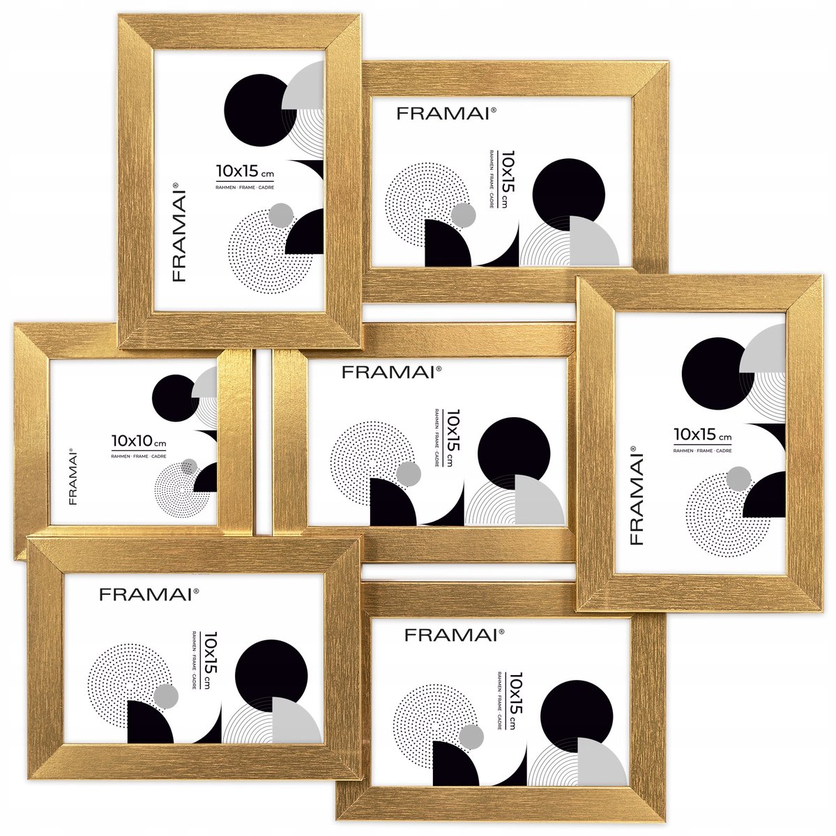 Gouden Multiframe voor 7 Foto's - 10x15cm & 10x10cm - 44x44cm