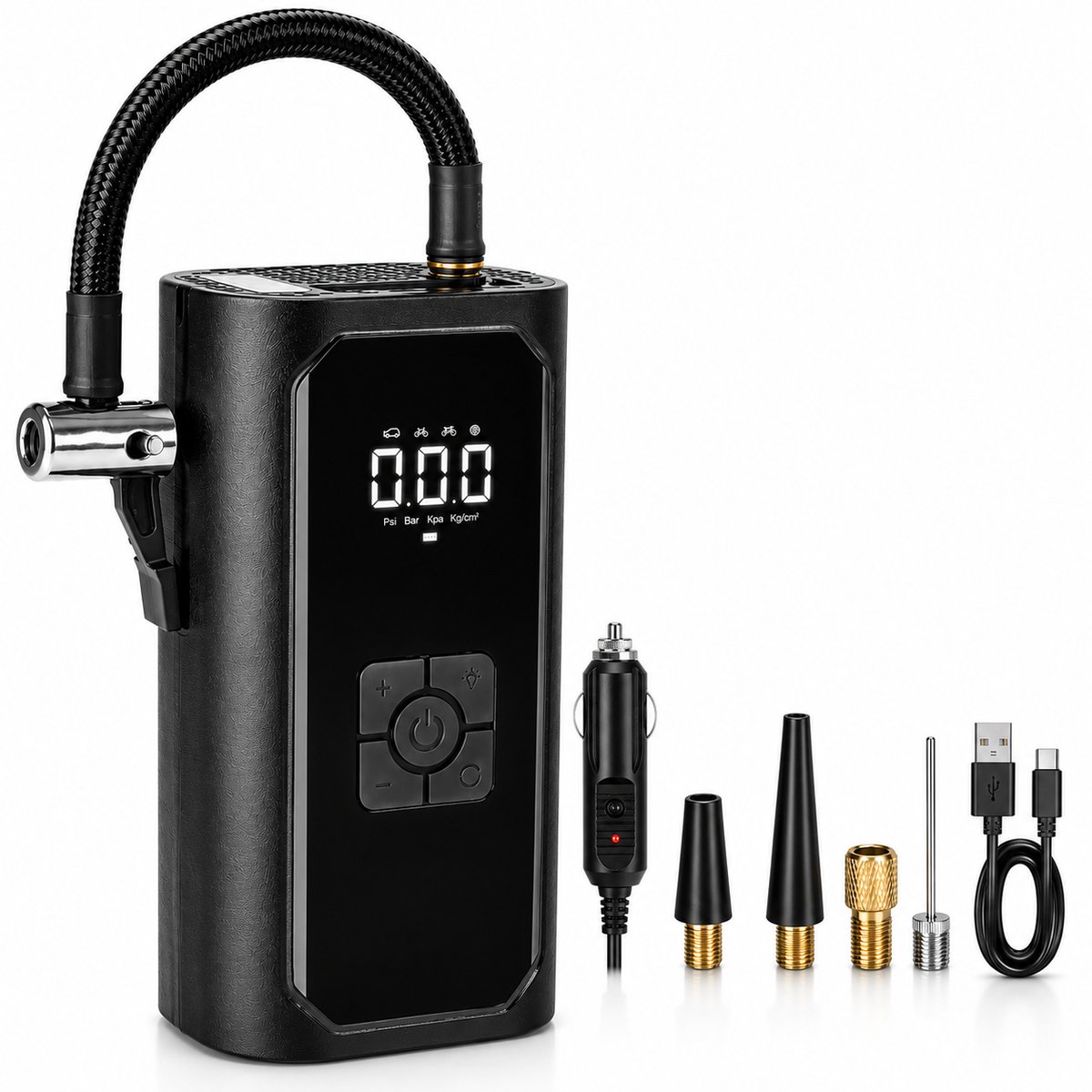 Elektrische Fietspomp Luchtcompressor Elektrische Bandenpomp – 3 in 1 Draagbare Compressor Powerbank en LED Zaklamp Incl. Accessoires – 12V – 8 BAR