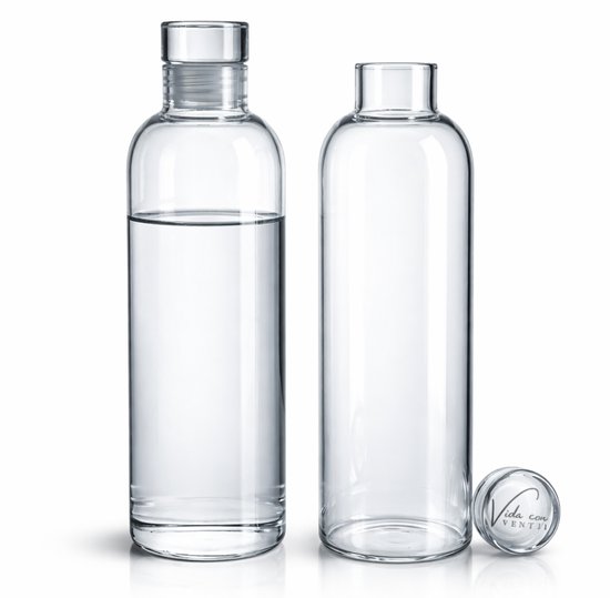 Glazen Drinkfles - Waterfles Glas - 2 Stuks - 500ML - Glazen Dop - Duurzaam - Lekvrij - Transparant Glas