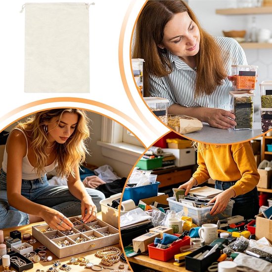 Stoffen Trekkoord Zakken - Textielzakjes Katoen - Opbergen en Organiseren - Ademend en Lichtgewicht - 35x25 cm - Beige — afbeelding 2