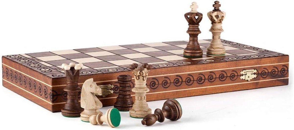 Schaakset Handgemaakt - Houten Schaken - Familie Spel - Anti-kras Bord - 54x27cm - Natuurlijk Hout