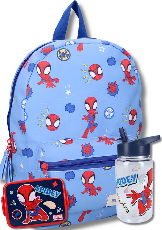 Spidey 3-Delige Schoolset – Rugzak, Lunchbox & Drinkbeker – Marvel Spidey Schooltas Set Kinderen – Blauw