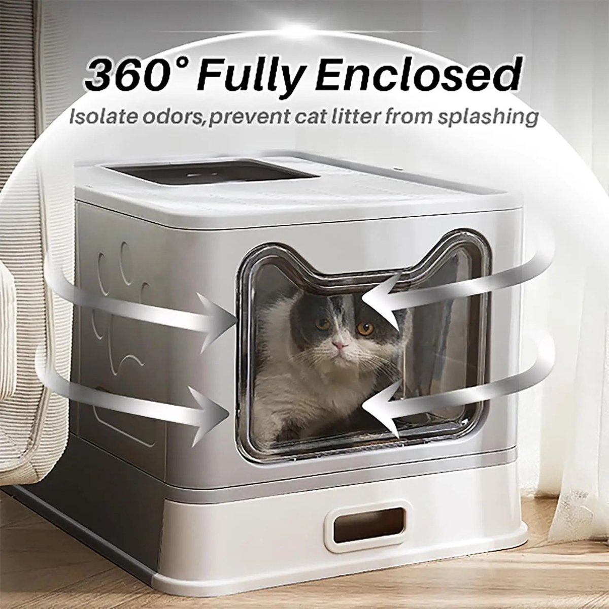 DierDO – Kattenbak – Opvouwbaar Gesloten – Kattentoilet – Grijs – 50x40x40 cm – RVS Bodem – Schep – Geurinhoudend – Raam DierDO – Kattenbak – Opvouwbaar Gesloten – Kattentoilet – Grijs – 50x40x40 cm – RVS Bodem – Schep – Geurinhoudend – Raam