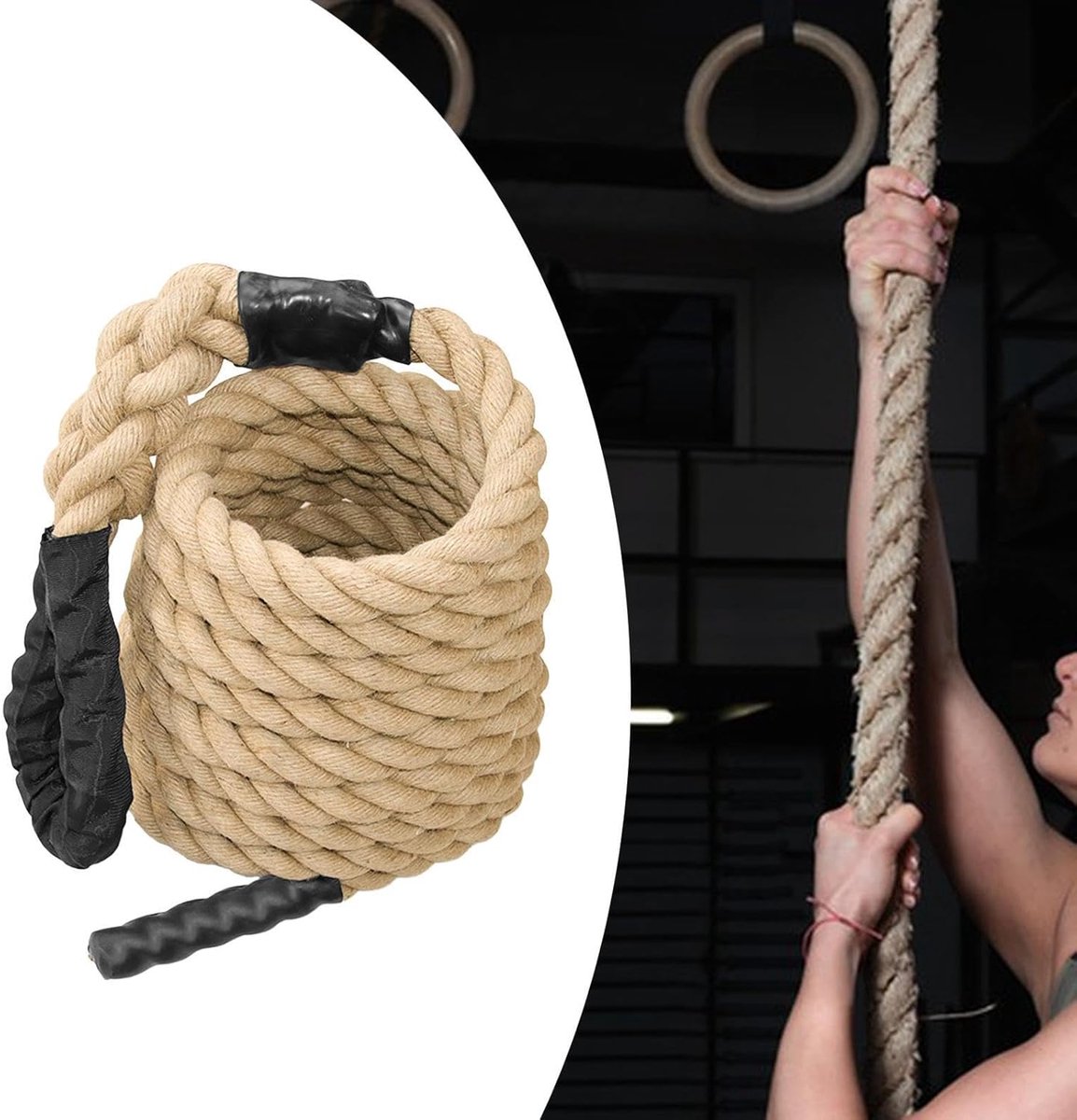 Trainingstouw Jute - Fitness Touw - Krachttraining Thuis - Goede Grip 38mm - 5.27 kg - Natuurlijk