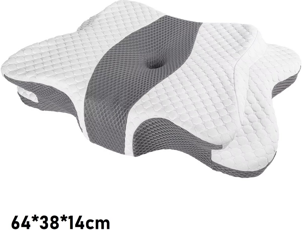 JOYNEXTBUY Ergonomisch Nekkussen Memory Foam – Cervicaal Hoofdkussen voor Zij- en Rugslapers – Vlindervormig Orthopedisch Kussen Wit/Grijs