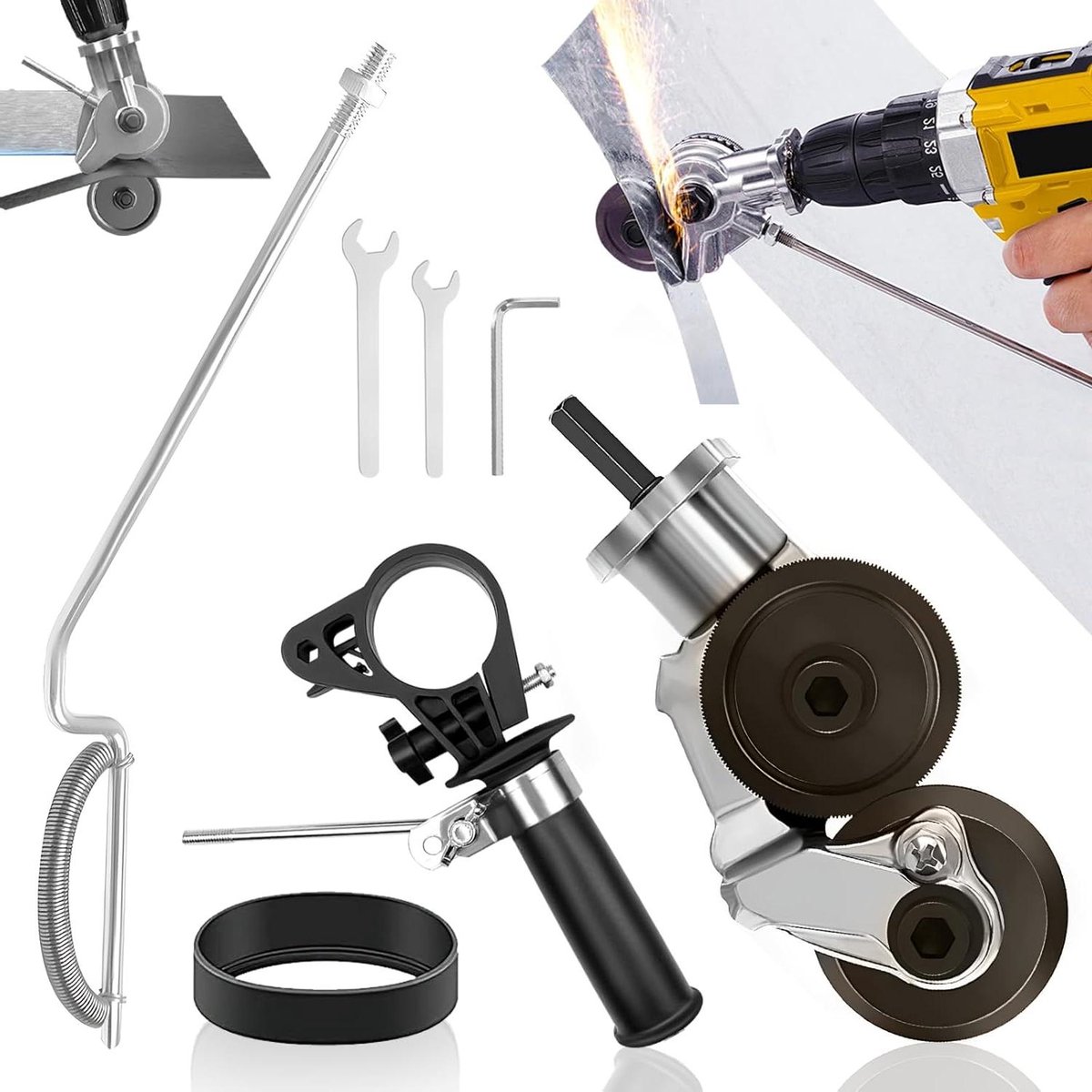 Elektrische Plaat Snijder - Metaal Nibbler - Metaal Bewerken - Dubbele Kop - 0.2-1.2 mm - Zilver