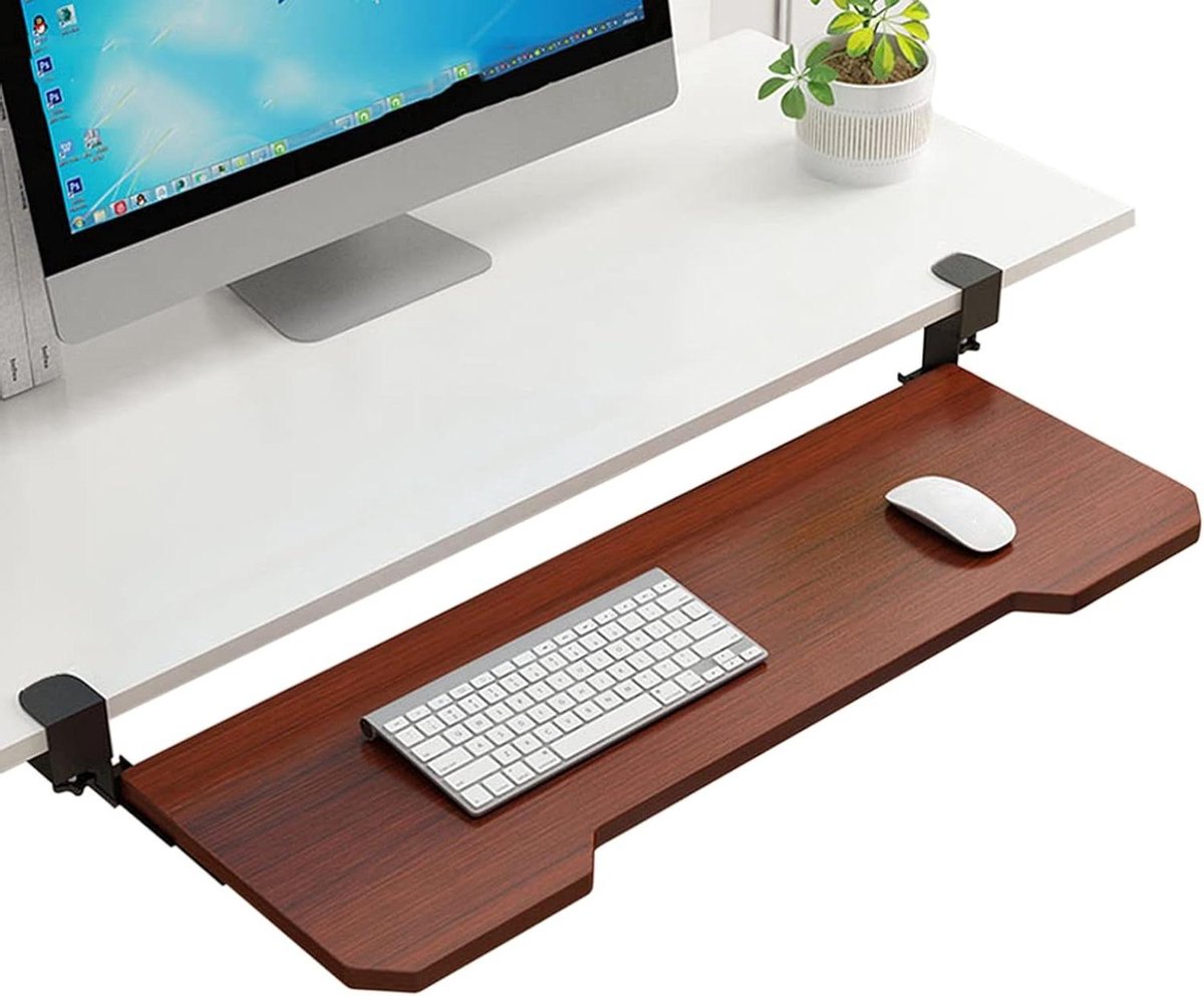 Toetsenbordlade Onder Bureau - Uitschuifbare Lade - Werkplek Organiseren - Montage Zonder Boren - 65 x 25 cm - Teak