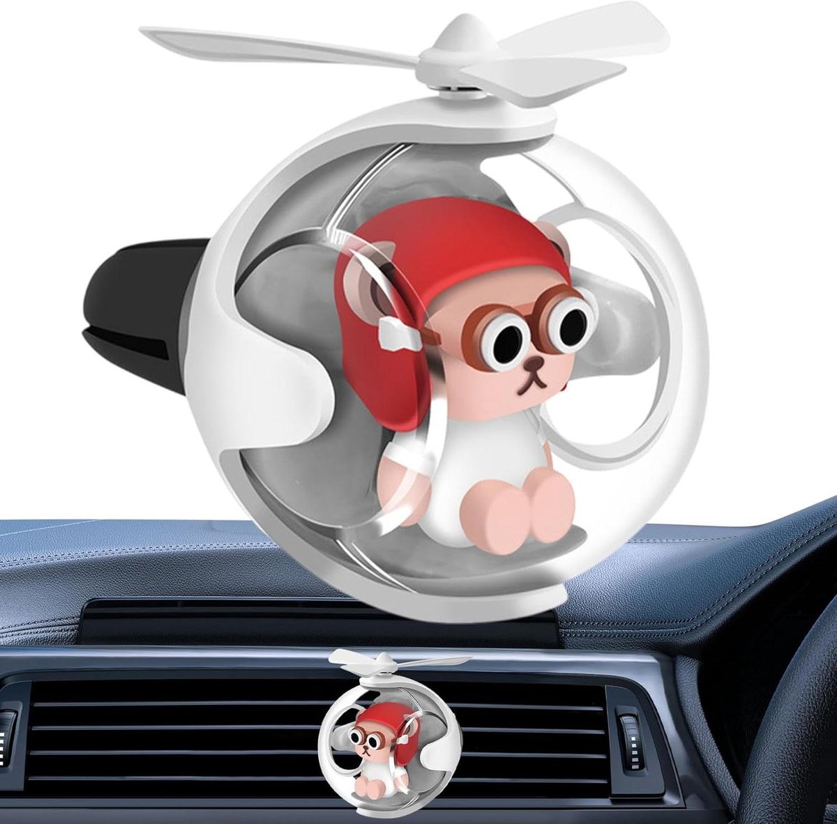Auto Luchtverfrisser - Ventilatie Clip - Auto Interieur - Draaiende Propeller - 10 x 7.9 x 7.2 cm - Grijs