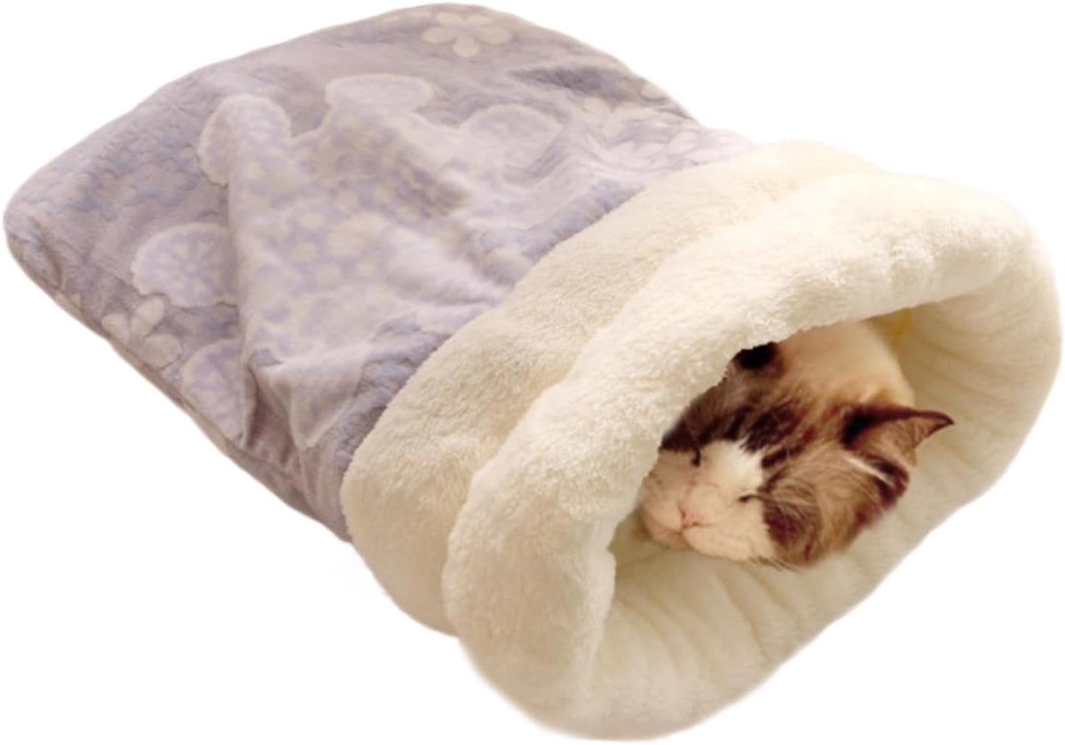 Huisdier Slaapzak - Kattenbed Grot - Warm Slapen - Zacht Pluche Materiaal - 40 x 35 x 35 cm - Grijs