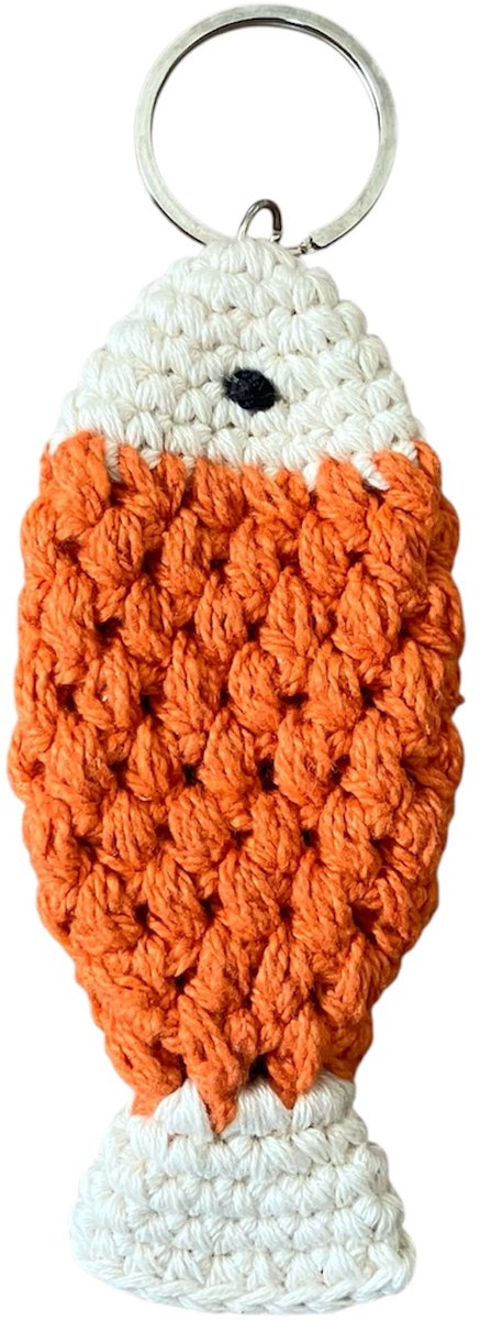 Luna-Leena duurzame vis sleutelhanger oranje / tas bedel van bio katoen - hand gehaakt in Nepal - fish keychain - sea - fishing - ichthus - cadeau - bag charm