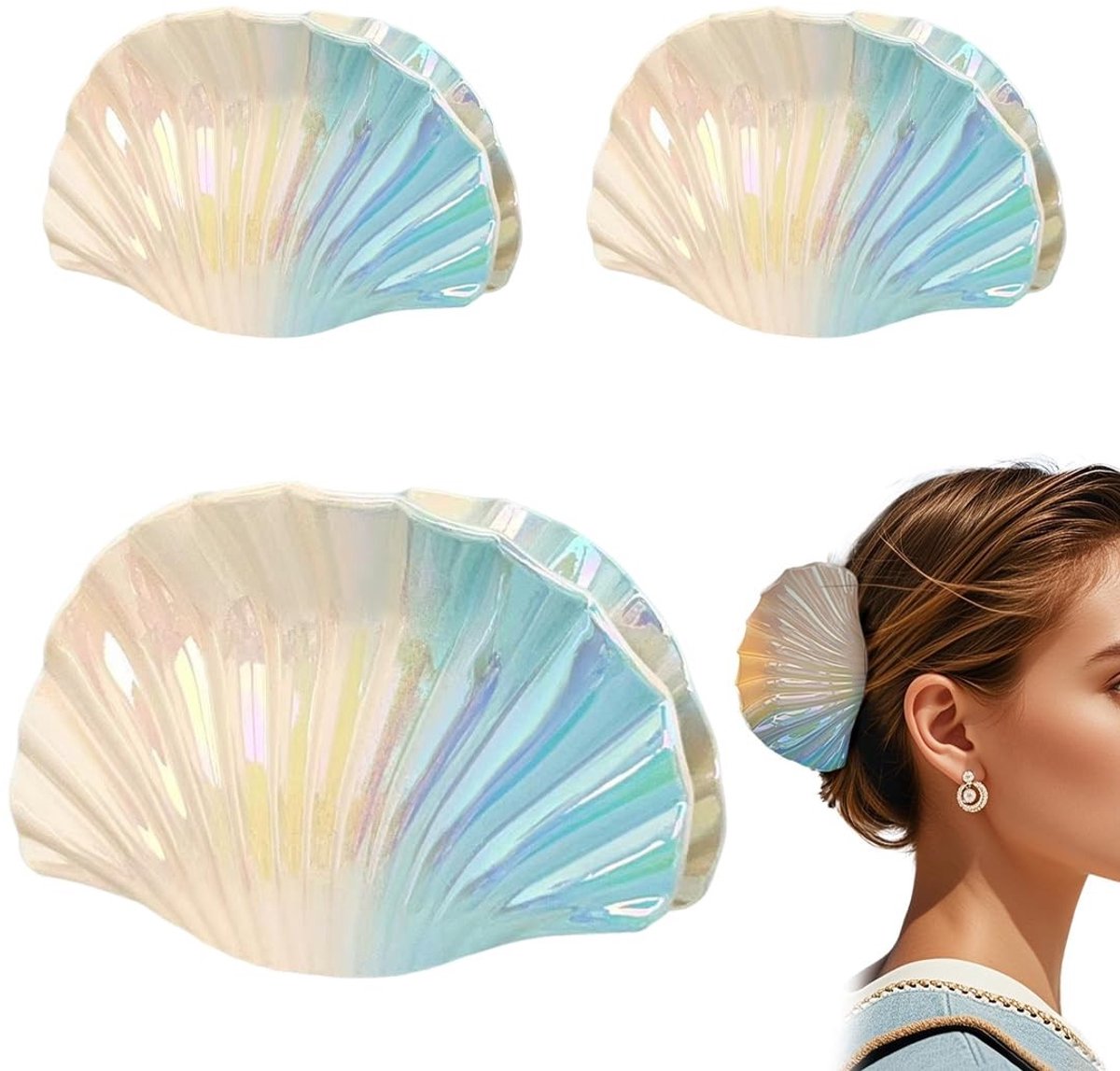 Dailygoods- Haarspelden 3 Stuks - Schelpvorm - Blauw Kleurverloop - Antislip - Lichtgewicht - Hoogwaardige Kunststof - Haarklem