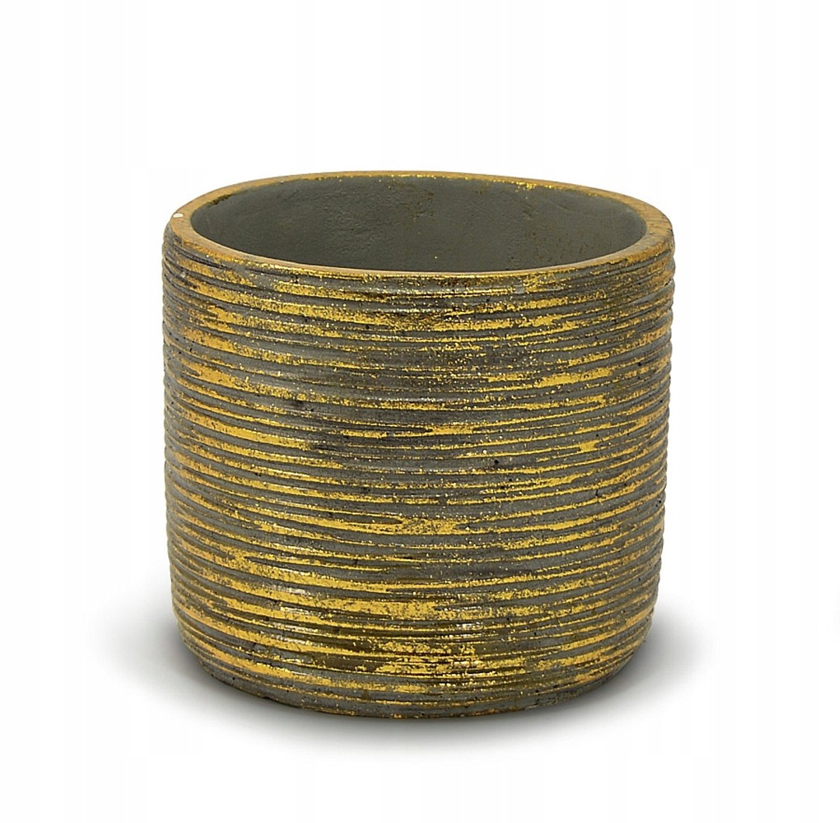 Gouden Keramische Pot/Bloempot 12,5x13 cm met Ribbels