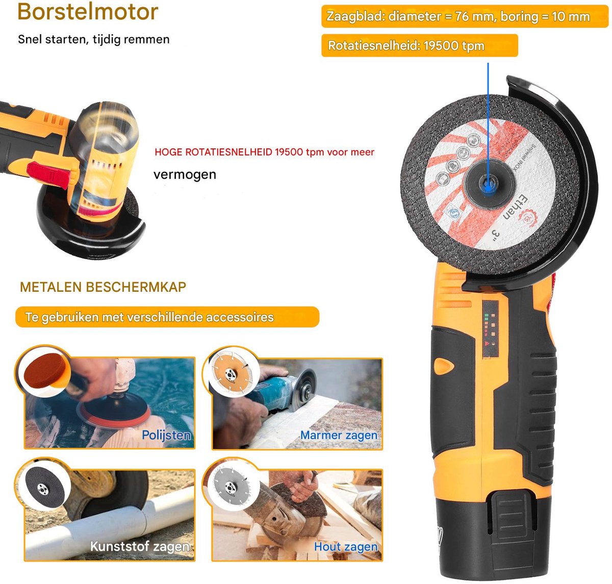12V Mini Haakse Slijper – 19500rpm – Draadloos – 2x 1300mAh Accu – Compacte Elektrische Snij- en Slijpmachine – foto 6
