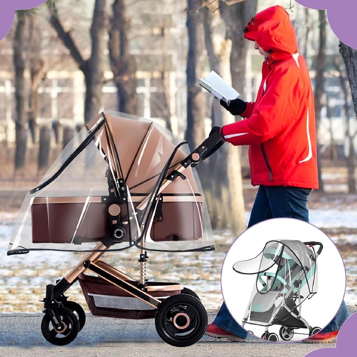 Universele waterdichte regenhoes voor kinderwagens Kinderwagenaccessoires Transparante stofkap Open ritssluiting Paraplu Regenachtig seizoen Waterdicht - Zipper EVA – foto 2